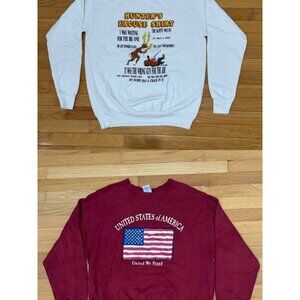Lot of 2 Vintage Sweatshirts Size L – USA Flag & Hunter Cartoon – Made in USA